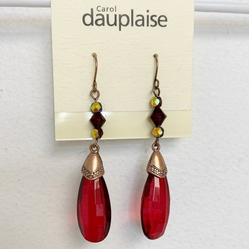 NWT Carol Dauplaise Gold & Red dangle earrings